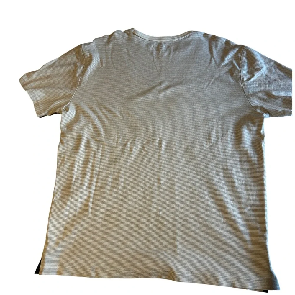 Banana Republic Luxe Performance Tee Mens XL Beige White Micro‎ Stripe Cotton